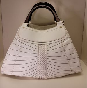 Cole Haan Large Cream Leather Purse with Wooden Handles